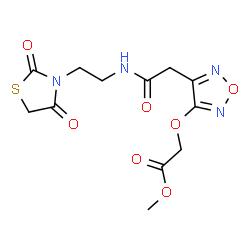 ChemSpider 2D Image | Methyl {[4-(2-{[2-(2,4-dioxo-1,3-thiazolidin-3-yl)ethyl]amino}-2-oxoethyl)-1,2,5-oxadiazol-3-yl]oxy}acetate | C12H14N4O7S