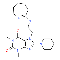 ChemSpider 2D Image | 1,3-Dimethyl-8-(1-piperidinyl)-7-[2-(3,4,5,6-tetrahydro-2H-azepin-7-ylamino)ethyl]-3,7-dihydro-1H-purine-2,6-dione | C20H31N7O2