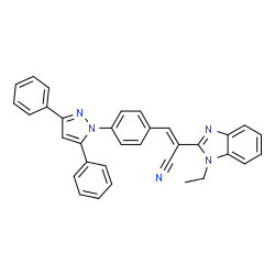 ChemSpider 2D Image | (2E)-3-[4-(3,5-Diphenyl-1H-pyrazol-1-yl)phenyl]-2-(1-ethyl-1H-benzimidazol-2-yl)acrylonitrile | C33H25N5