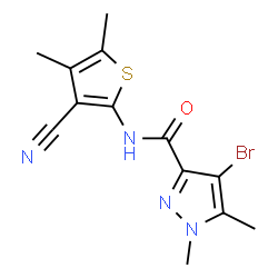 ChemSpider 2D Image | 4-Bromo-N-(3-cyano-4,5-dimethyl-2-thienyl)-1,5-dimethyl-1H-pyrazole-3-carboxamide | C13H13BrN4OS