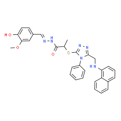 ChemSpider 2D Image | N'-[(E)-(4-Hydroxy-3-methoxyphenyl)methylene]-2-({5-[(1-naphthylamino)methyl]-4-phenyl-4H-1,2,4-triazol-3-yl}sulfanyl)propanehydrazide | C30H28N6O3S