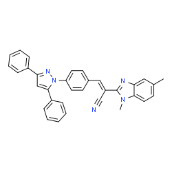 ChemSpider 2D Image | (2E)-2-(1,5-Dimethyl-1H-benzimidazol-2-yl)-3-[4-(3,5-diphenyl-1H-pyrazol-1-yl)phenyl]acrylonitrile | C33H25N5