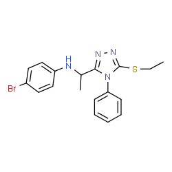 ChemSpider 2D Image | 4-Bromo-N-{1-[5-(ethylsulfanyl)-4-phenyl-4H-1,2,4-triazol-3-yl]ethyl}aniline | C18H19BrN4S