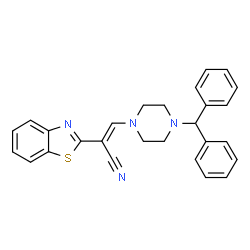 ChemSpider 2D Image | (2E)-2-(1,3-Benzothiazol-2-yl)-3-[4-(diphenylmethyl)-1-piperazinyl]acrylonitrile | C27H24N4S