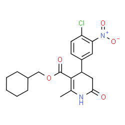 ChemSpider 2D Image | Cyclohexylmethyl 4-(4-chloro-3-nitrophenyl)-2-methyl-6-oxo-1,4,5,6-tetrahydro-3-pyridinecarboxylate | C20H23ClN2O5