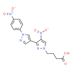 ChemSpider 2D Image | 4-[4-Nitro-1'-(4-nitrophenyl)-1H,1'H-3,4'-bipyrazol-1-yl]butanoic acid | C16H14N6O6
