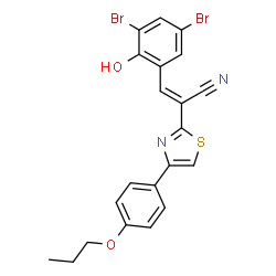 ChemSpider 2D Image | (2E)-3-(3,5-Dibromo-2-hydroxyphenyl)-2-[4-(4-propoxyphenyl)-1,3-thiazol-2-yl]acrylonitrile | C21H16Br2N2O2S