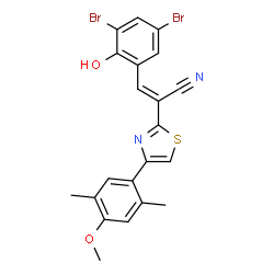 ChemSpider 2D Image | (2E)-3-(3,5-Dibromo-2-hydroxyphenyl)-2-[4-(4-methoxy-2,5-dimethylphenyl)-1,3-thiazol-2-yl]acrylonitrile | C21H16Br2N2O2S