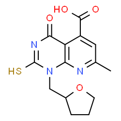 ChemSpider 2D Image | 7-methyl-4-oxo-1-(oxolan-2-ylmethyl)-2-sulfanylidene-3H-pyrido[2,3-d]pyrimidine-5-carboxylic acid | C14H15N3O4S