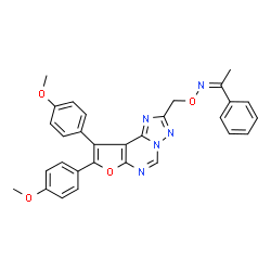 ChemSpider 2D Image | (1Z)-N-{[8,9-Bis(4-methoxyphenyl)furo[3,2-e][1,2,4]triazolo[1,5-c]pyrimidin-2-yl]methoxy}-1-phenylethanimine | C30H25N5O4