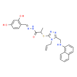 ChemSpider 2D Image | 2-({4-Allyl-5-[(1-naphthylamino)methyl]-4H-1,2,4-triazol-3-yl}sulfanyl)-N'-[(E)-(2,4-dihydroxyphenyl)methylene]propanehydrazide | C26H26N6O3S