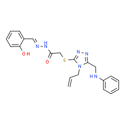 ChemSpider 2D Image | 2-{[4-Allyl-5-(anilinomethyl)-4H-1,2,4-triazol-3-yl]sulfanyl}-N'-[(E)-(2-hydroxyphenyl)methylene]acetohydrazide | C21H22N6O2S