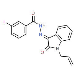 ChemSpider 2D Image | N'-[(3E)-1-Allyl-2-oxo-1,2-dihydro-3H-indol-3-ylidene]-3-iodobenzohydrazide | C18H14IN3O2
