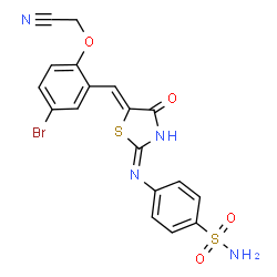 ChemSpider 2D Image | 4-({(5Z)-5-[5-Bromo-2-(cyanomethoxy)benzylidene]-4-oxo-4,5-dihydro-1,3-thiazol-2-yl}amino)benzenesulfonamide | C18H13BrN4O4S2