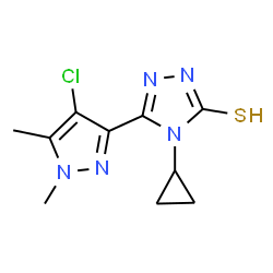 ChemSpider 2D Image | 4H-1,2,4-triazole-3-thiol, 5-(4-chloro-1,5-dimethyl-1H-pyrazol-3-yl)-4-cyclopropyl- | C10H12ClN5S