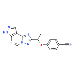 ChemSpider 2D Image | 4-[1-(7H-Pyrazolo[4,3-e][1,2,4]triazolo[1,5-c]pyrimidin-2-yl)ethoxy]benzonitrile | C15H11N7O