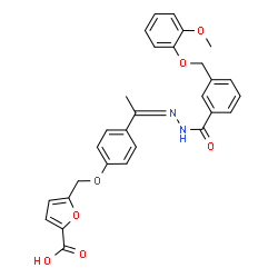 ChemSpider 2D Image | 5-({4-[(1Z)-N-{3-[(2-Methoxyphenoxy)methyl]benzoyl}ethanehydrazonoyl]phenoxy}methyl)-2-furoic acid | C29H26N2O7