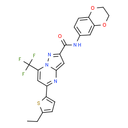ChemSpider 2D Image | N-(2,3-Dihydro-1,4-benzodioxin-6-yl)-5-(5-ethyl-2-thienyl)-7-(trifluoromethyl)pyrazolo[1,5-a]pyrimidine-2-carboxamide | C22H17F3N4O3S