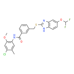 ChemSpider 2D Image | N-(4-Chloro-2-methoxy-5-methylphenyl)-3-({[5-(difluoromethoxy)-1H-benzimidazol-2-yl]sulfanyl}methyl)benzamide | C24H20ClF2N3O3S