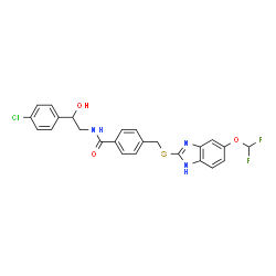ChemSpider 2D Image | N-[2-(4-Chlorophenyl)-2-hydroxyethyl]-4-({[5-(difluoromethoxy)-1H-benzimidazol-2-yl]sulfanyl}methyl)benzamide | C24H20ClF2N3O3S