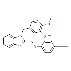 ChemSpider 2D Image | 1-(3,4-Dimethoxybenzyl)-2-{[4-(2-methyl-2-propanyl)phenoxy]methyl}-1H-benzimidazole | C27H30N2O3