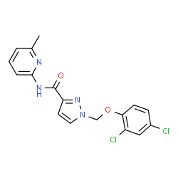 ChemSpider 2D Image | 1H-pyrazole-3-carboxamide, 1-[(2,4-dichlorophenoxy)methyl]-N-(6-methyl-2-pyridinyl)- | C17H14Cl2N4O2