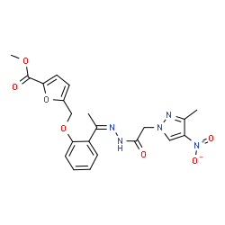 ChemSpider 2D Image | Methyl 5-[(2-{(1Z)-N-[(3-methyl-4-nitro-1H-pyrazol-1-yl)acetyl]ethanehydrazonoyl}phenoxy)methyl]-2-furoate | C21H21N5O7