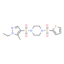 ChemSpider 2D Image | 1-[(1-Ethyl-5-methyl-1H-pyrazol-4-yl)sulfonyl]-4-(2-thienylsulfonyl)piperazine | C14H20N4O4S3