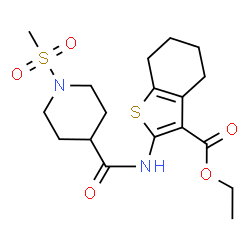 ChemSpider 2D Image | Ethyl 2-({[1-(methylsulfonyl)-4-piperidinyl]carbonyl}amino)-4,5,6,7-tetrahydro-1-benzothiophene-3-carboxylate | C18H26N2O5S2