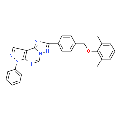 ChemSpider 2D Image | 2-{4-[(2,6-Dimethylphenoxy)methyl]phenyl}-7-phenyl-7H-pyrazolo[4,3-e][1,2,4]triazolo[1,5-c]pyrimidine | C27H22N6O