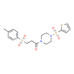 ChemSpider 2D Image | 3-[(4-Methylphenyl)sulfonyl]-1-[4-(2-thienylsulfonyl)-1-piperazinyl]-1-propanone | C18H22N2O5S3