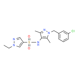 ChemSpider 2D Image | N-[1-(3-Chlorobenzyl)-3,5-dimethyl-1H-pyrazol-4-yl]-1-ethyl-1H-pyrazole-4-sulfonamide | C17H20ClN5O2S