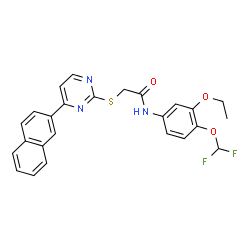 ChemSpider 2D Image | N-[4-(Difluoromethoxy)-3-ethoxyphenyl]-2-{[4-(2-naphthyl)-2-pyrimidinyl]sulfanyl}acetamide | C25H21F2N3O3S