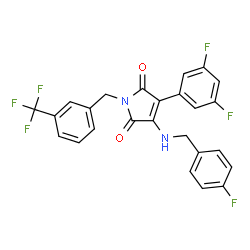 ChemSpider 2D Image | 3-(3,5-Difluorophenyl)-4-[(4-fluorobenzyl)amino]-1-[3-(trifluoromethyl)benzyl]-1H-pyrrole-2,5-dione | C25H16F6N2O2
