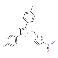 ChemSpider 2D Image | 4-Bromo-3,5-bis(4-methylphenyl)-1-[(3-nitro-1H-pyrazol-1-yl)methyl]-1H-pyrazole | C21H18BrN5O2