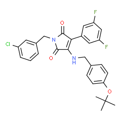 ChemSpider 2D Image | 1-(3-Chlorobenzyl)-3-(3,5-difluorophenyl)-4-({4-[(2-methyl-2-propanyl)oxy]benzyl}amino)-1H-pyrrole-2,5-dione | C28H25ClF2N2O3