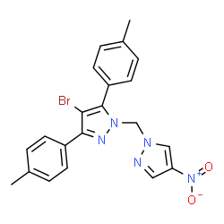 ChemSpider 2D Image | 4-Bromo-3,5-bis(4-methylphenyl)-1-[(4-nitro-1H-pyrazol-1-yl)methyl]-1H-pyrazole | C21H18BrN5O2