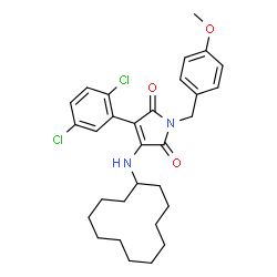 ChemSpider 2D Image | 3-(Cyclododecylamino)-4-(2,5-dichlorophenyl)-1-(4-methoxybenzyl)-1H-pyrrole-2,5-dione | C30H36Cl2N2O3