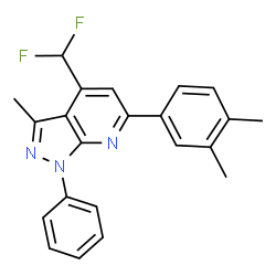 ChemSpider 2D Image | 4-(Difluoromethyl)-6-(3,4-dimethylphenyl)-3-methyl-1-phenyl-1H-pyrazolo[3,4-b]pyridine | C22H19F2N3