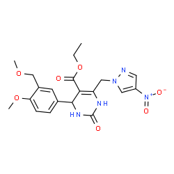 ChemSpider 2D Image | Ethyl 4-[4-methoxy-3-(methoxymethyl)phenyl]-6-[(4-nitro-1H-pyrazol-1-yl)methyl]-2-oxo-1,2,3,4-tetrahydro-5-pyrimidinecarboxylate | C20H23N5O7
