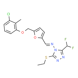 ChemSpider 2D Image | (E)-1-{5-[(3-Chloro-2-methylphenoxy)methyl]-2-furyl}-N-[3-(difluoromethyl)-5-(ethylsulfanyl)-4H-1,2,4-triazol-4-yl]methanimine | C18H17ClF2N4O2S