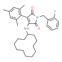 ChemSpider 2D Image | 3-(Cyclododecylamino)-1-(2-fluorobenzyl)-4-mesityl-1H-pyrrole-2,5-dione | C32H41FN2O2
