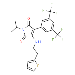 ChemSpider 2D Image | 3-[3,5-Bis(trifluoromethyl)phenyl]-1-isopropyl-4-{[2-(2-thienyl)ethyl]amino}-1H-pyrrole-2,5-dione | C21H18F6N2O2S
