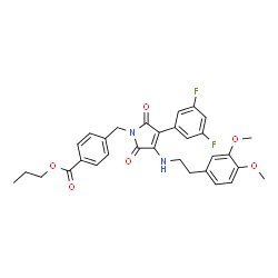ChemSpider 2D Image | Propyl 4-{[3-(3,5-difluorophenyl)-4-{[2-(3,4-dimethoxyphenyl)ethyl]amino}-2,5-dioxo-2,5-dihydro-1H-pyrrol-1-yl]methyl}benzoate | C31H30F2N2O6