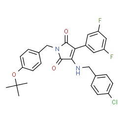 ChemSpider 2D Image | 3-[(4-Chlorobenzyl)amino]-4-(3,5-difluorophenyl)-1-{4-[(2-methyl-2-propanyl)oxy]benzyl}-1H-pyrrole-2,5-dione | C28H25ClF2N2O3