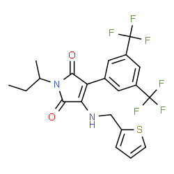 ChemSpider 2D Image | 3-[3,5-Bis(trifluoromethyl)phenyl]-1-sec-butyl-4-[(2-thienylmethyl)amino]-1H-pyrrole-2,5-dione | C21H18F6N2O2S