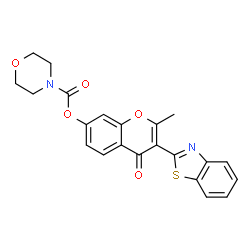 ChemSpider 2D Image | 3-(1,3-Benzothiazol-2-yl)-2-methyl-4-oxo-4H-chromen-7-yl 4-morpholinecarboxylate | C22H18N2O5S