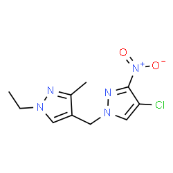 ChemSpider 2D Image | 4-Chloro-1-[(1-ethyl-3-methyl-1H-pyrazol-4-yl)methyl]-3-nitro-1H-pyrazole | C10H12ClN5O2