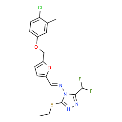 ChemSpider 2D Image | (E)-1-{5-[(4-Chloro-3-methylphenoxy)methyl]-2-furyl}-N-[3-(difluoromethyl)-5-(ethylsulfanyl)-4H-1,2,4-triazol-4-yl]methanimine | C18H17ClF2N4O2S
