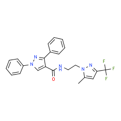 ChemSpider 2D Image | N-{2-[5-Methyl-3-(trifluoromethyl)-1H-pyrazol-1-yl]ethyl}-1,3-diphenyl-1H-pyrazole-4-carboxamide | C23H20F3N5O